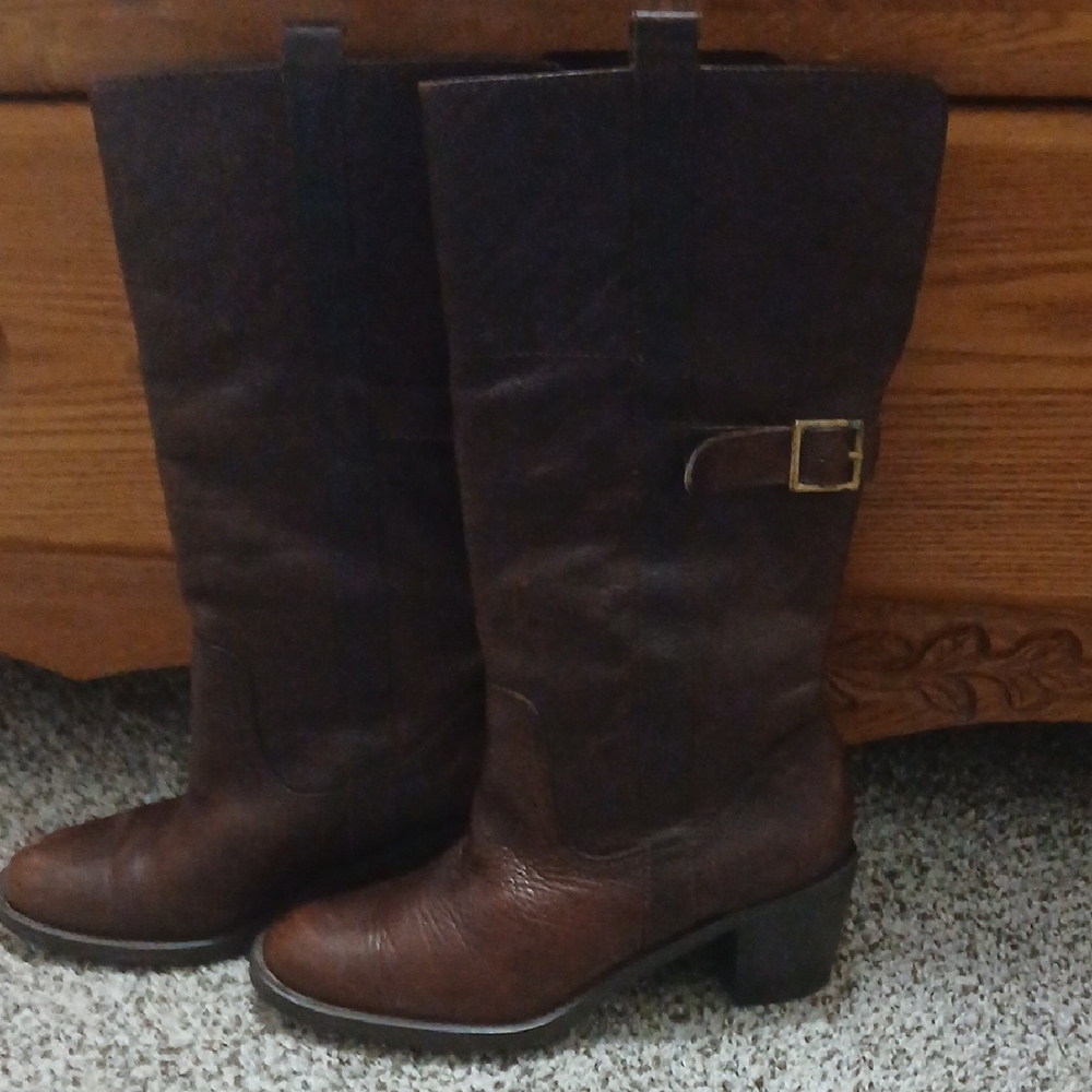 Classic Women's Brown Leather Mid-Calf Boots